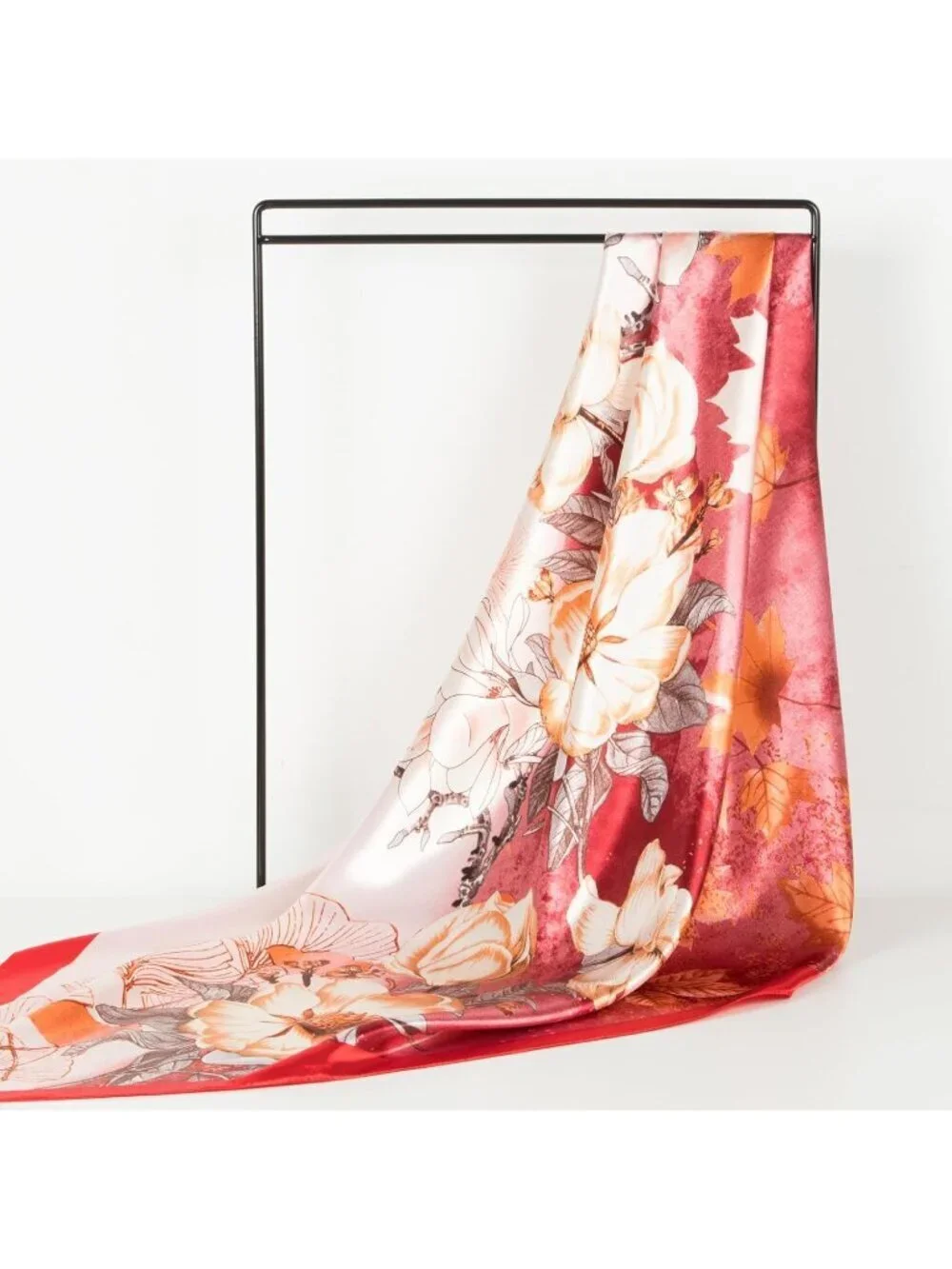 Women's Red Pink Printed Square Scarf Bandanas Hair Scarf 35 Inches